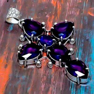 B💙💜Cross Amethyst Gemstone Handmade Gift Jewelry Pendant 2.56"